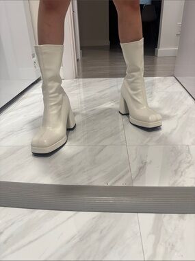 SHEIN Cream Mid-Calf Platform Block Heel Boots